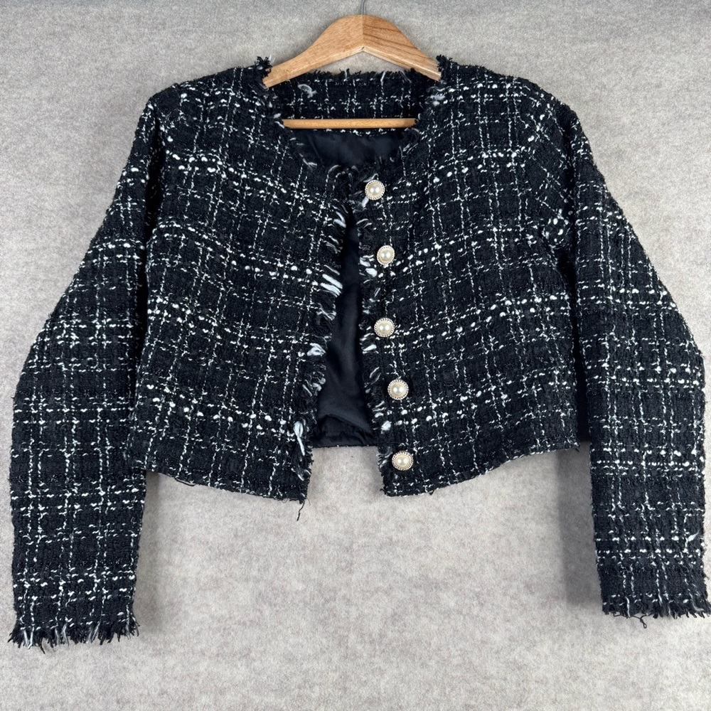 SHEIN Black and White Tweed Blazer Set